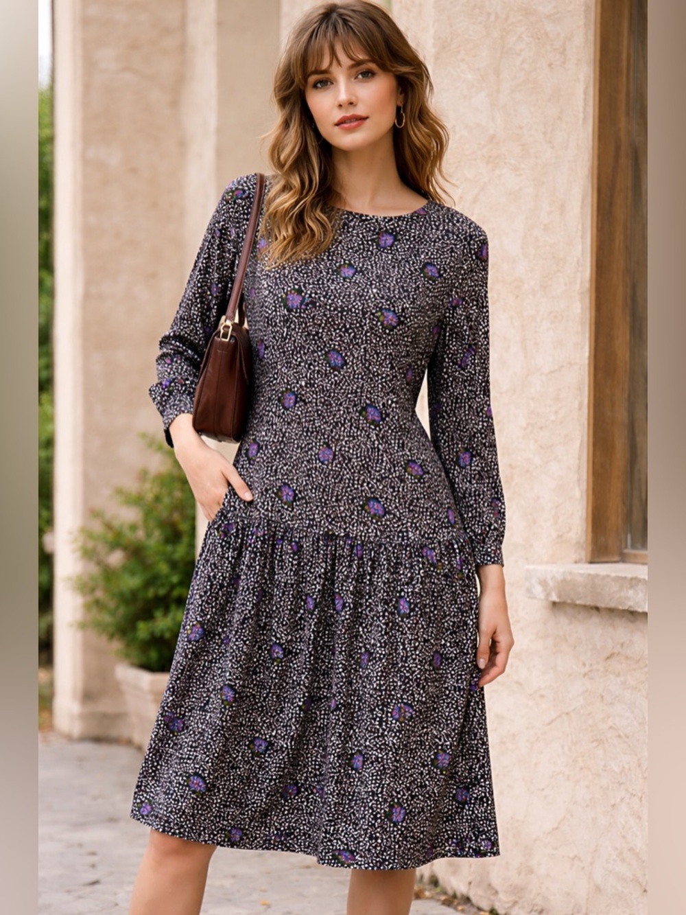 Compagnie Internationale Express Vintage 90s Floral Drop Waist  Dress Rayon S